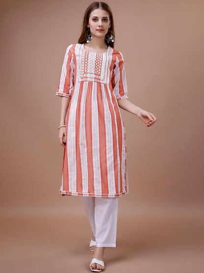 Dhiyona OD  White Striped Straight Kurta