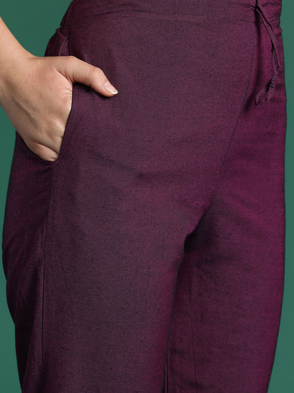 Floral Embroidered Thread Work Pure Cotton Kurta with Trousers