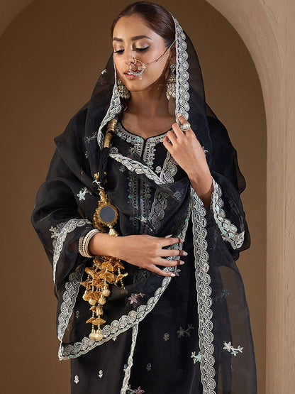 Women Ethnic Motifs Embroidered Regular Kurta with Trousers & With Dupatta
