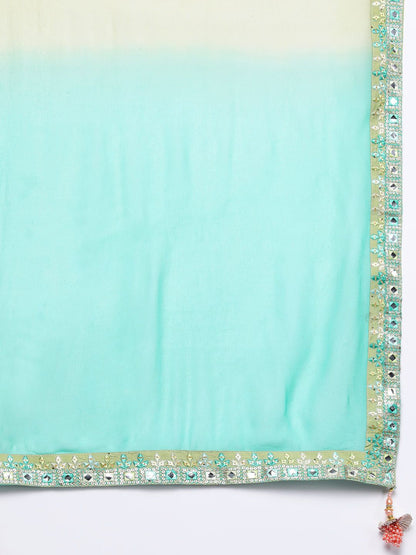 Dhiyona LL Women Floral Embroidered Mirror Work Kurta with Palazzos & Dupatta