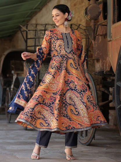 Dhiyona RR Women's Paisley Printed Regular Pure Cotton Kurta with Trousers & With Dupatta