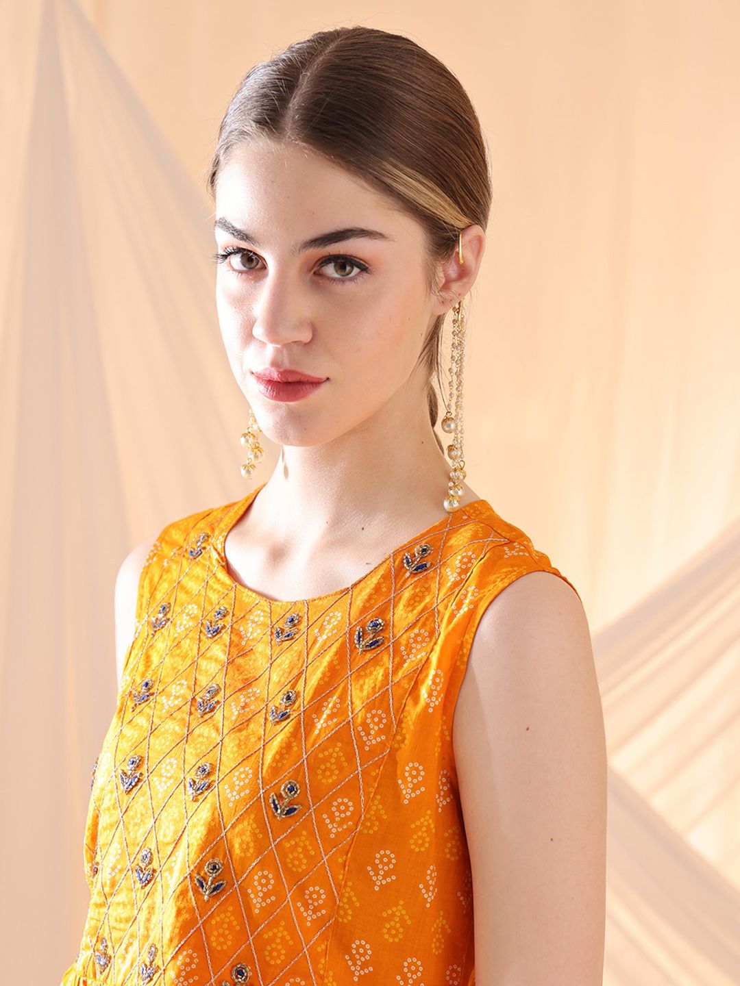 Dhiyona AN Floral Embroidered Empire Pure Cotton Kurti with Sharara & Dupatta