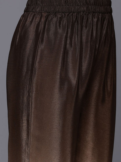 Camel Brown Ombre Sequine Embroidered Kurta with Trouser