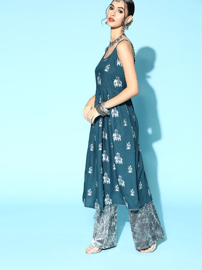 Dhiyona OD  Tranquil Teal Fit & Flare Kurta