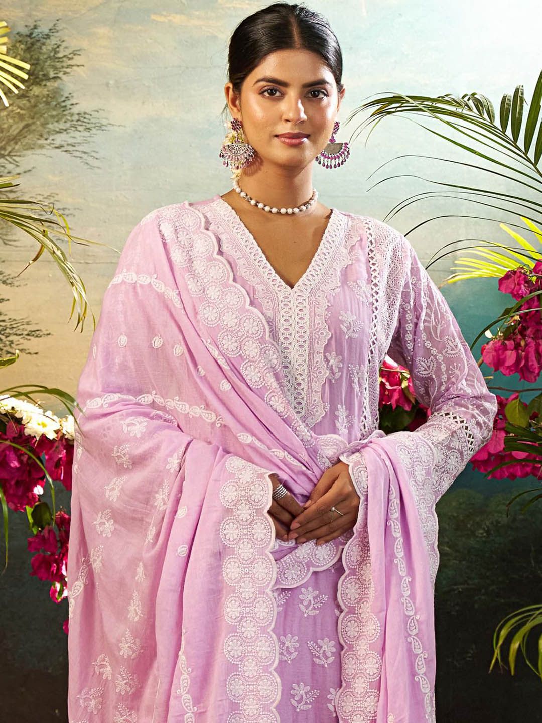 Dhiyona IE Women Ethnic Motifs Embroidered Cotton Kurta with Trousers & Dupatta