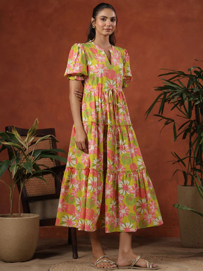 Dhiyona AY Women's Tiered Cotton Maxi Ethnic Dress