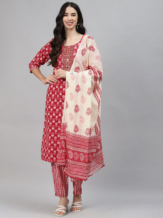 Dhiyona KL Floral Printed Gotta Patti Kurta with Trousers & With Dupatta