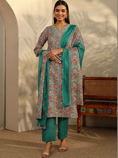 Women Floral Printed Regular Kurta with Trousers & With Dupatta