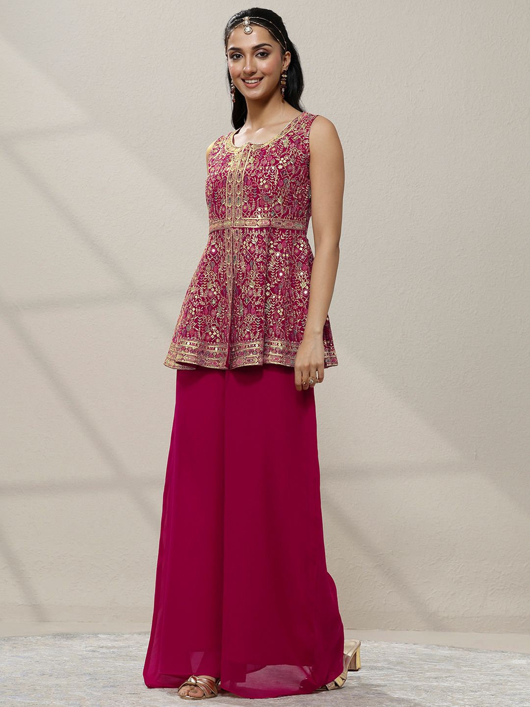 Dhiyona LL Women Ethnic Motifs Embroidered Panelled Gotta Patti Kurta with Palazzos & With Dupatta