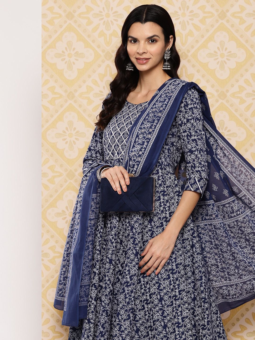 Dhiyona KL Women Ethnic Motifs Printed Regular Pure Cotton Kurta with Trousers & Dupatta