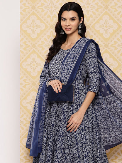 Dhiyona KL Women Ethnic Motifs Printed Regular Pure Cotton Kurta with Trousers & Dupatta