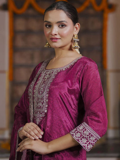 Women Embroidered Regular Sequinned Kurta with Trousers & With Dupatta