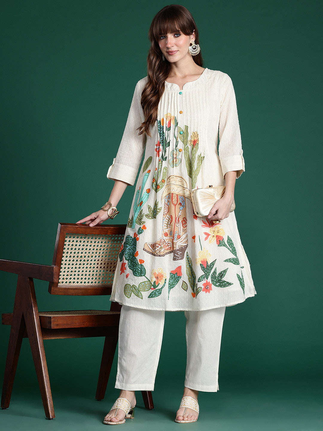 Floral Printed Regular Pure Cotton Kurta with Trousers