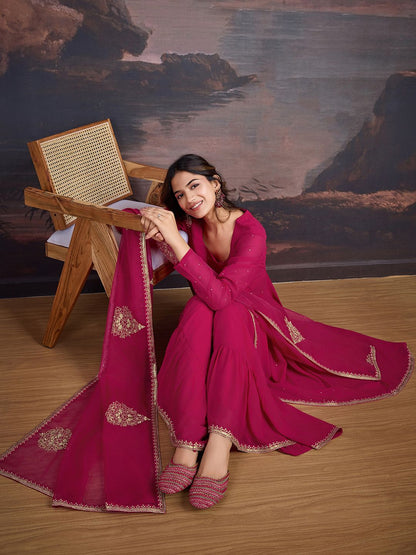 Dhiyona HOP U-Neck Anarkali Georgette Kurta & Sharara WithDupatta