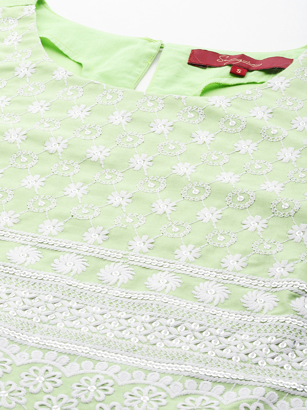 Floral Embroidered Mirror Work Kurta with Trousers