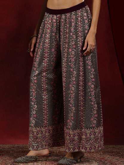 Dhiyona LL Chevron Embroidered Regular Sequinned Georgette Kurta With Palazzo With Dupatta