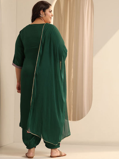 Dhiyona Women's Plus Size Embroidered Kurta with Salwar & Dupatta