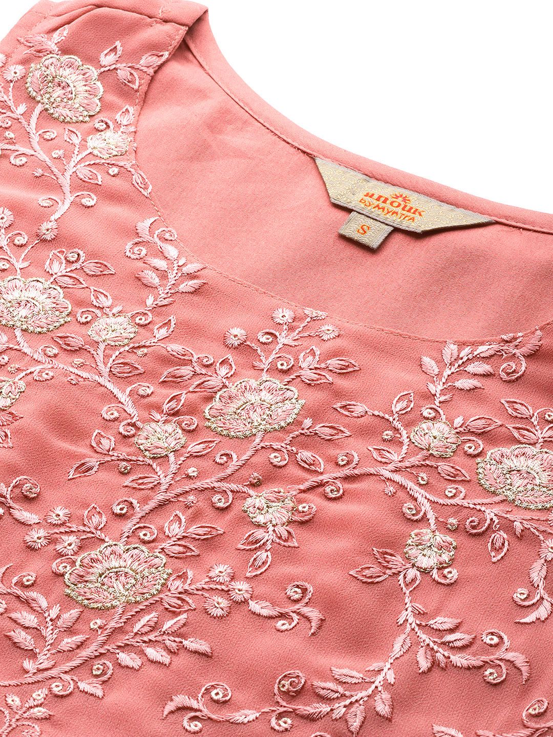 Dhiyona AN Women Embroidered Pleated Thread Work Kurti With Sharara