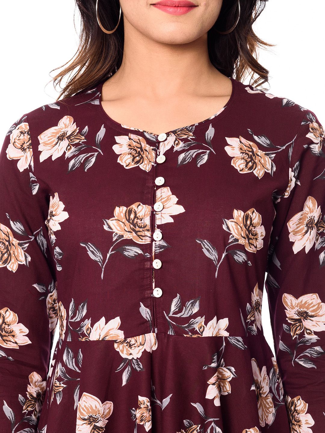 Dhiyona AY Women's Maroon Printed Fit and Flare Dress