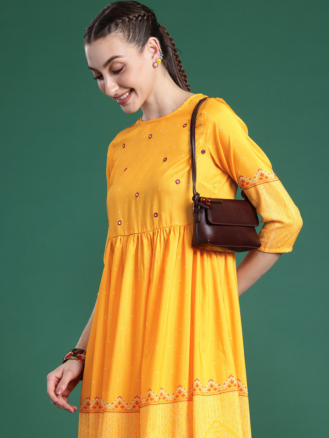 Bandhani Printed Mirror Work Kurta with Palazzos