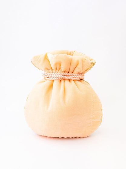 Dhiyona NR Women Peach-Coloured & Gold-Toned Embroidered Potli Clutch
