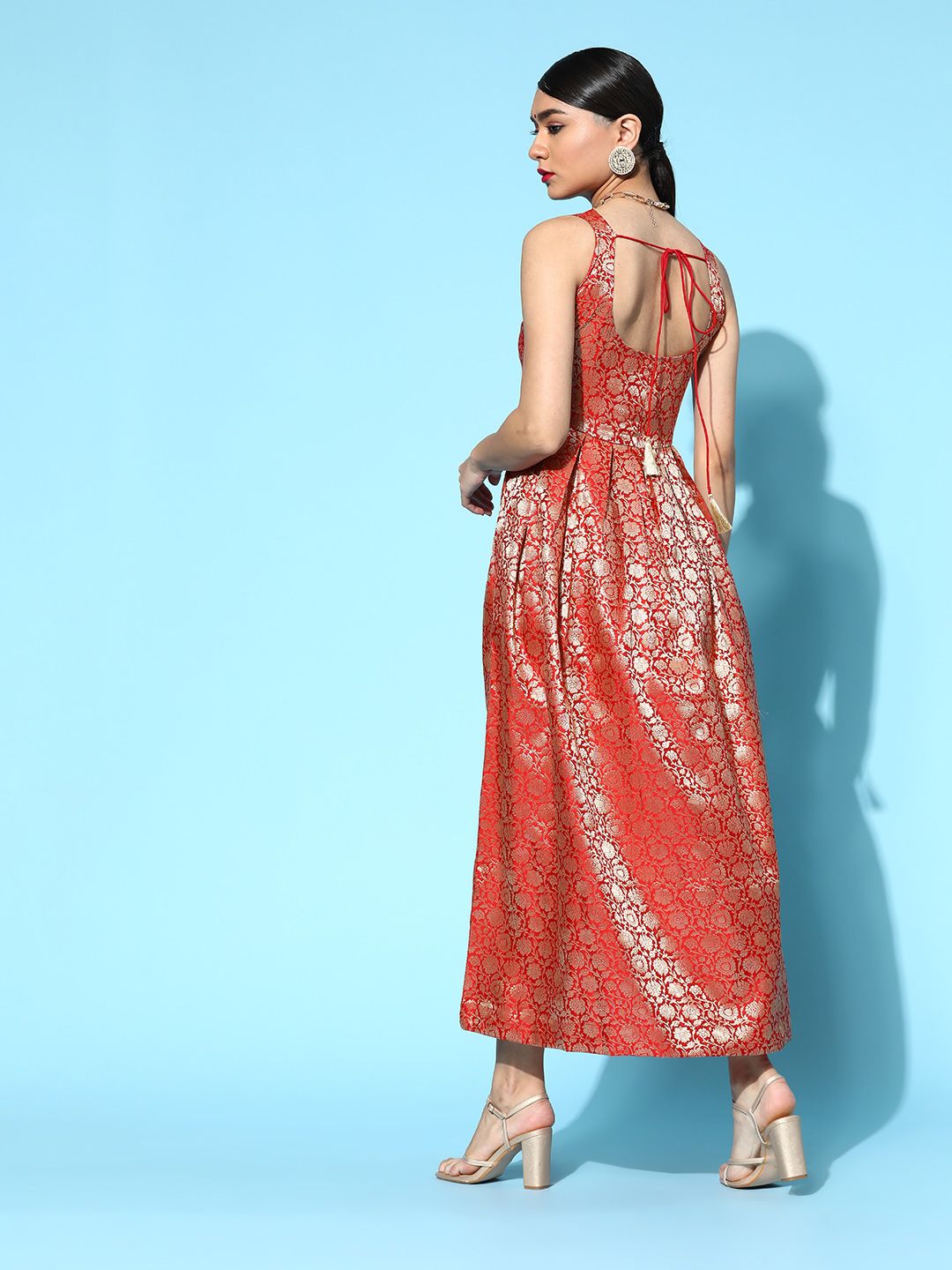 Dhiyona AY Women's Brocade Balconette Neck Long Dress