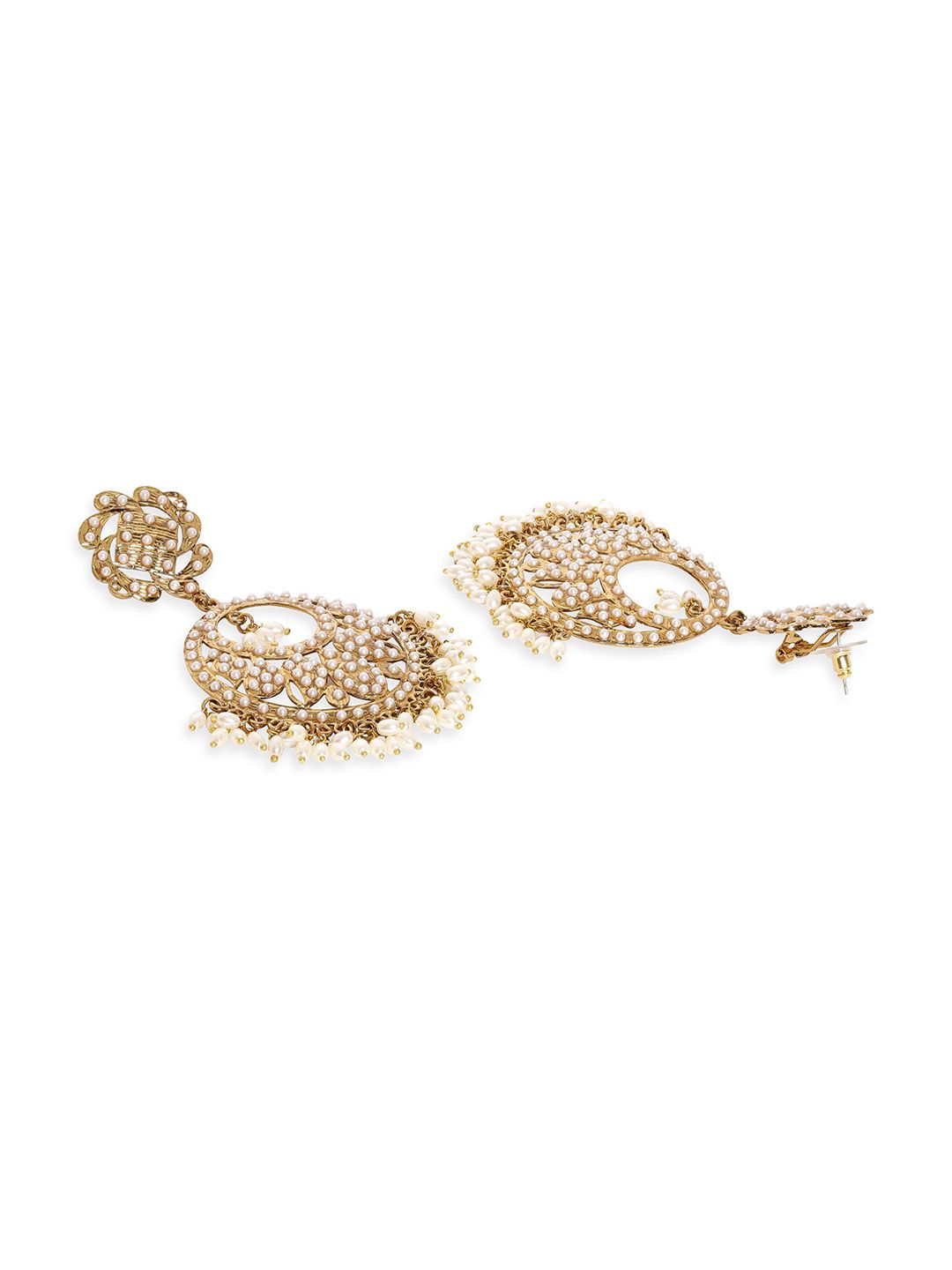 Dhiyona RJ Women's 22K Gold Plated Handcrafted Pearl Beads Traditional Big Chandbali Earrings