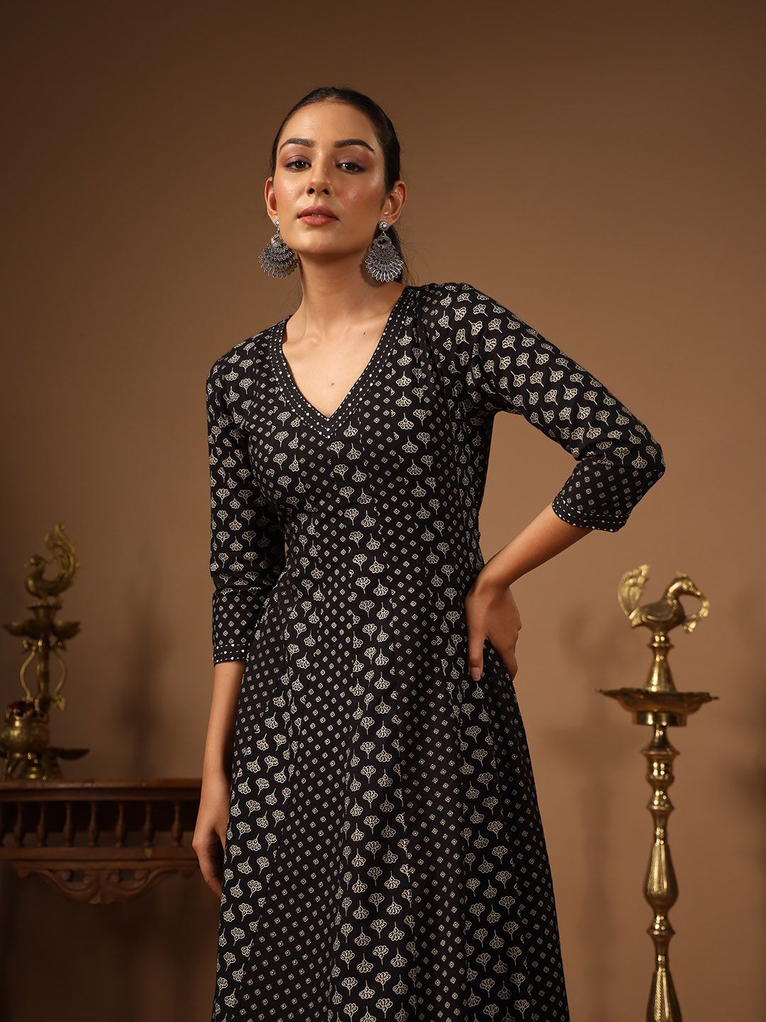 Dhiyona AY Women's Ethnic Motifs Printed A-Line Maxi Dress