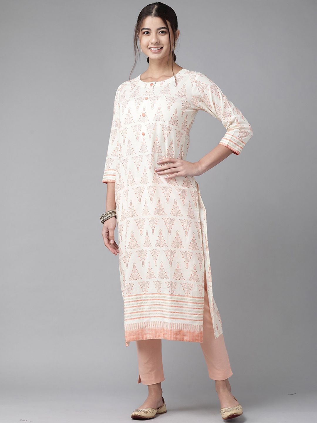 Dhiyona IE Women Off White Ethnic Motifs Printed Kurta