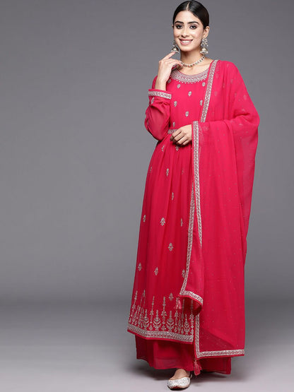 Dhiyona LL Women Floral Embroidered High Slit Sequinned Kurta with Palazzos & With Dupatta