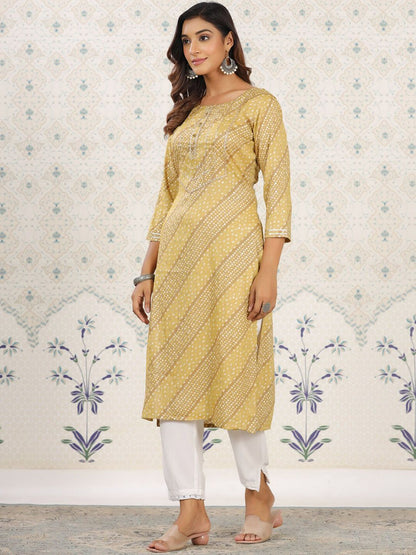 Dhiyona OD  Ethnic Motifs Printed Gotta Patti Straight Kurta