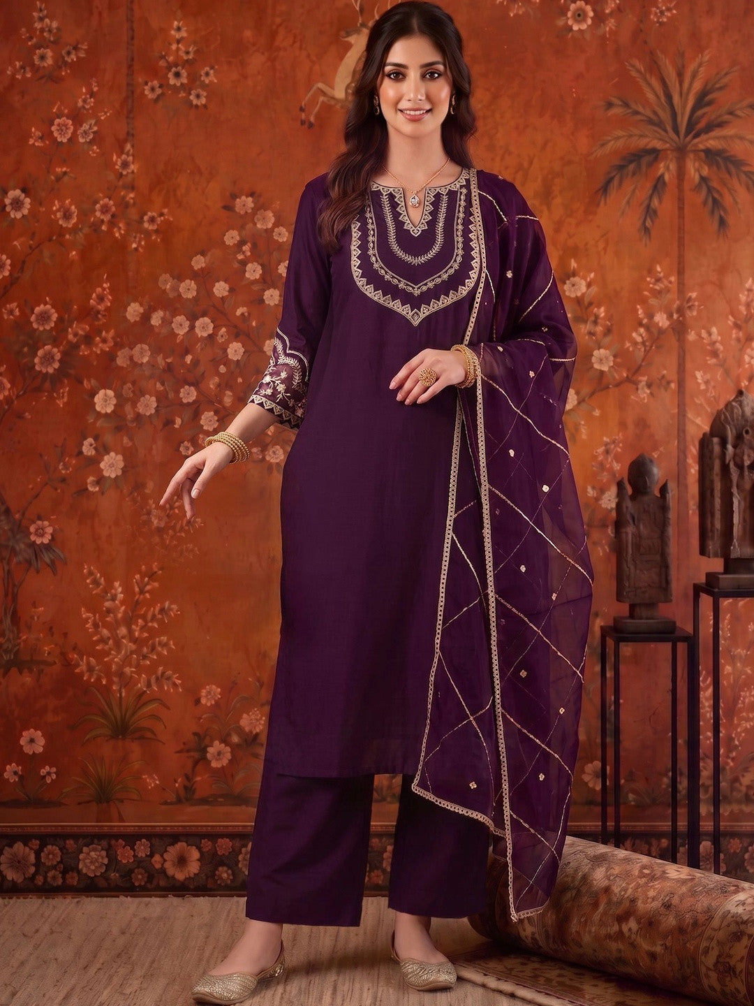 Embroidered Round Neck Kurta Sets