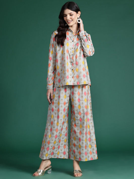 Dhiyona IE Printed Shirt With Palazzos