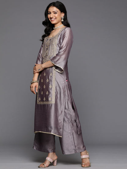 Dhiyona VA Ethnic Motifs Embroidered Zari Kurta With Palazzos & Dupatta