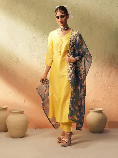 Dhiyona IS Women's Women Printed Regular Kurta with Trousers & With Dupatta