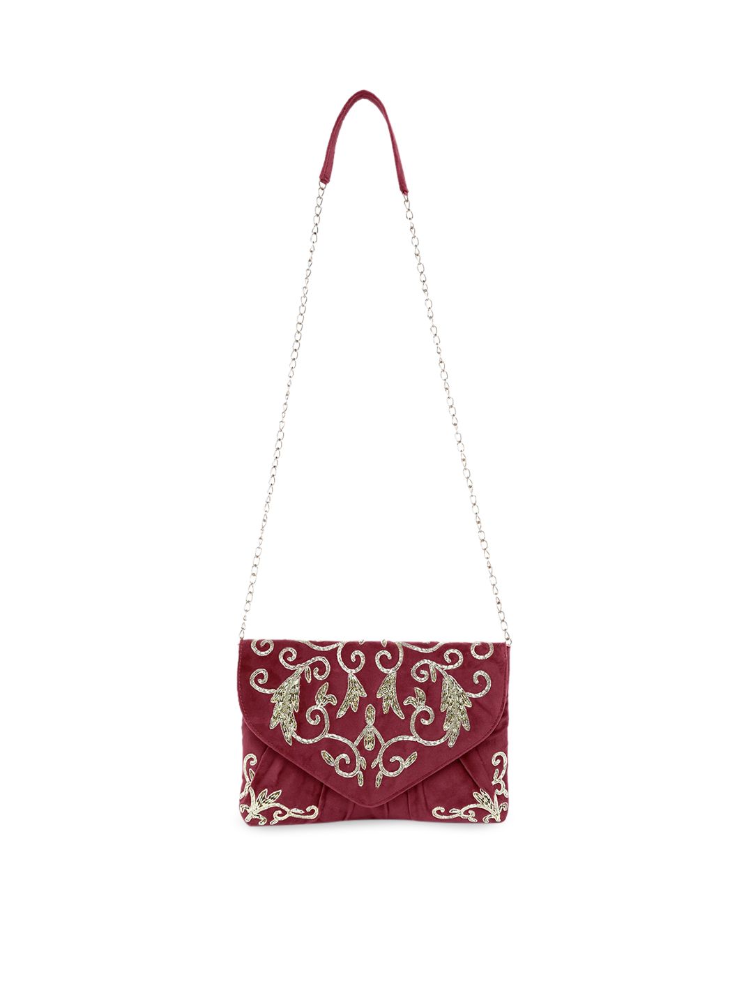 Dhiyona NR Women Maroon And Gold Toned Embroidered And Sequins Embellished Clutches