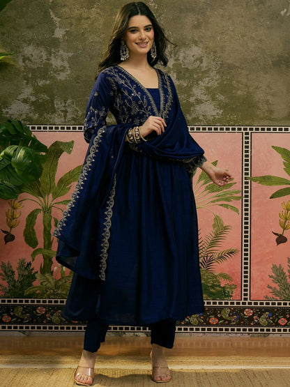 Embroidered V-Neck Kurta & Trousers Kurta Sets