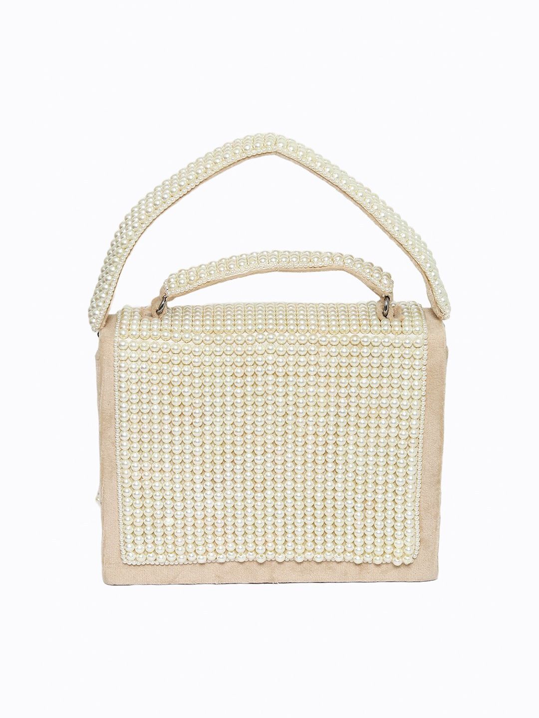 Dhiyona NR Beige & White Embroidered Embroidered Box Clutch