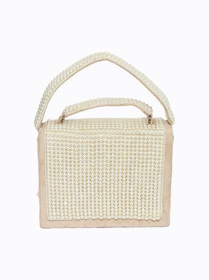 Dhiyona NR Beige & White Embroidered Embroidered Box Clutch
