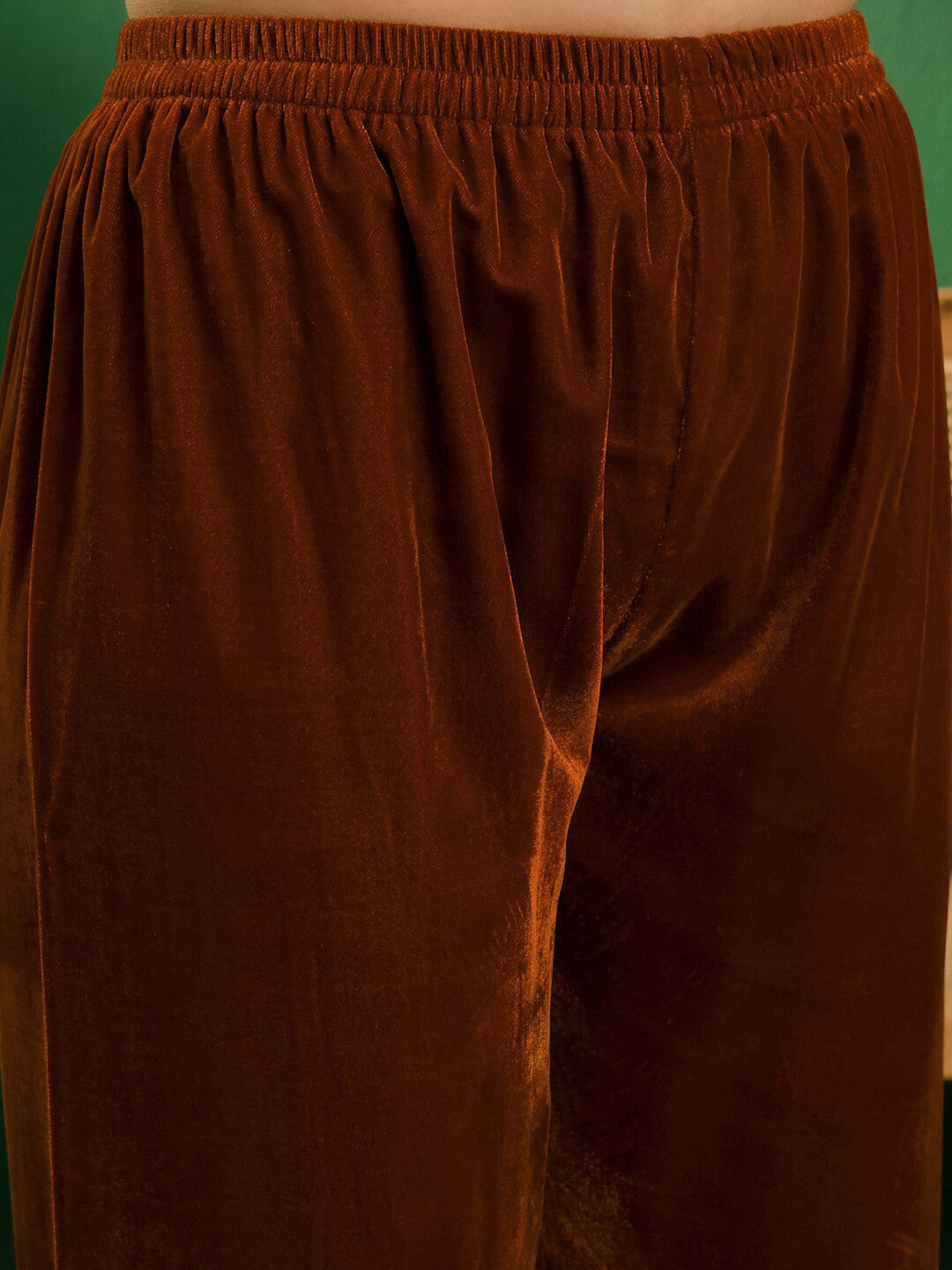 Rust & White Zari Embroidered Velvet Straight Kurta With Palazzos & Dupatta