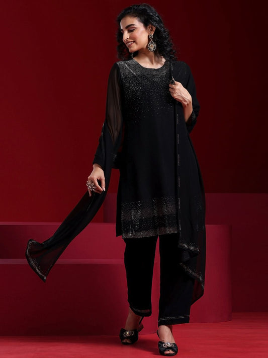 Dhiyona LL Regular Beads and Stones Kurta with Palazzos & Dupatta