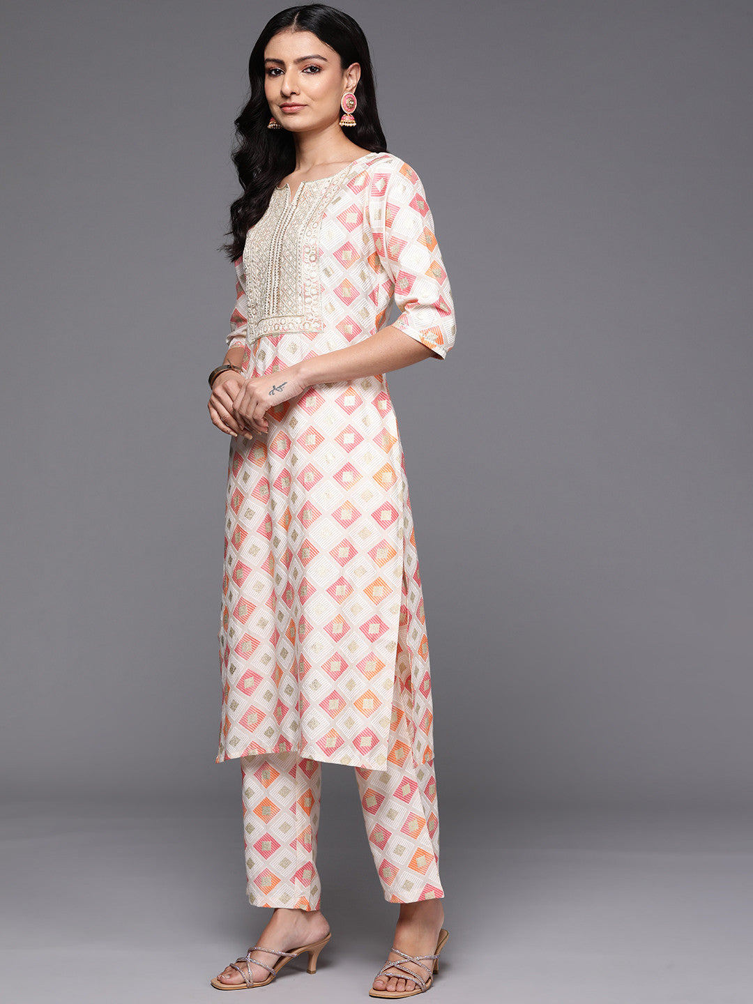 Printed Regular Sequinned Kurta with Trousers & Dupatta