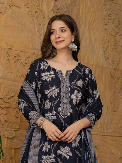 Dhiyona KL Floral Printed Gotta Patti Straight Kurta With Trouser & Dupatta