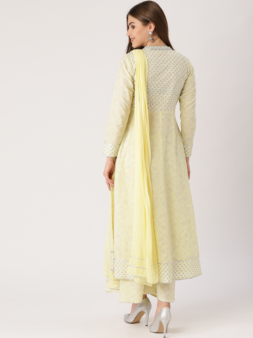Women Yellow & White Printed Kurta with Palazzos & Dupatta