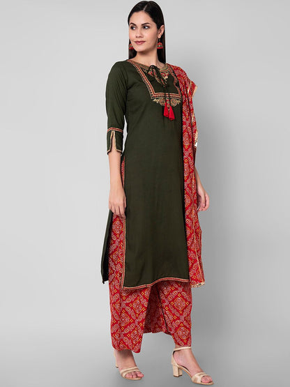 Dhiyona KL Women Green Ethnic Motifs Kurta with Palazzos & With Dupatta