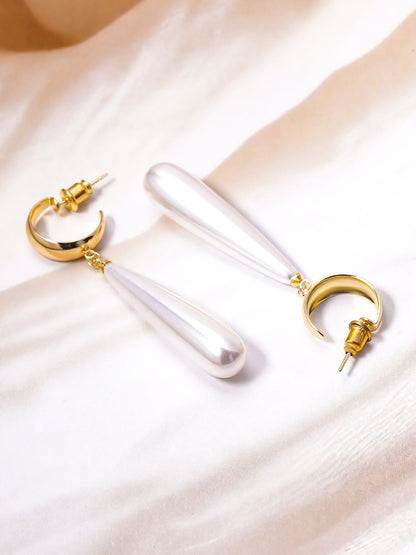Dhiyona RJ Women's 18K Gold-Plated Drop Earrings with Elegant White Teardrop Pearls