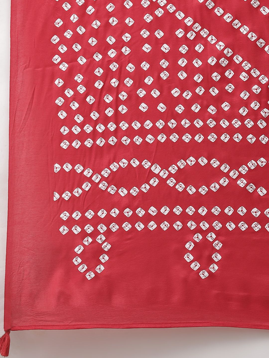 Dhiyona IS Women's Women Red Bandhani Printed Regular Kurta with Trousers & With Dupatta