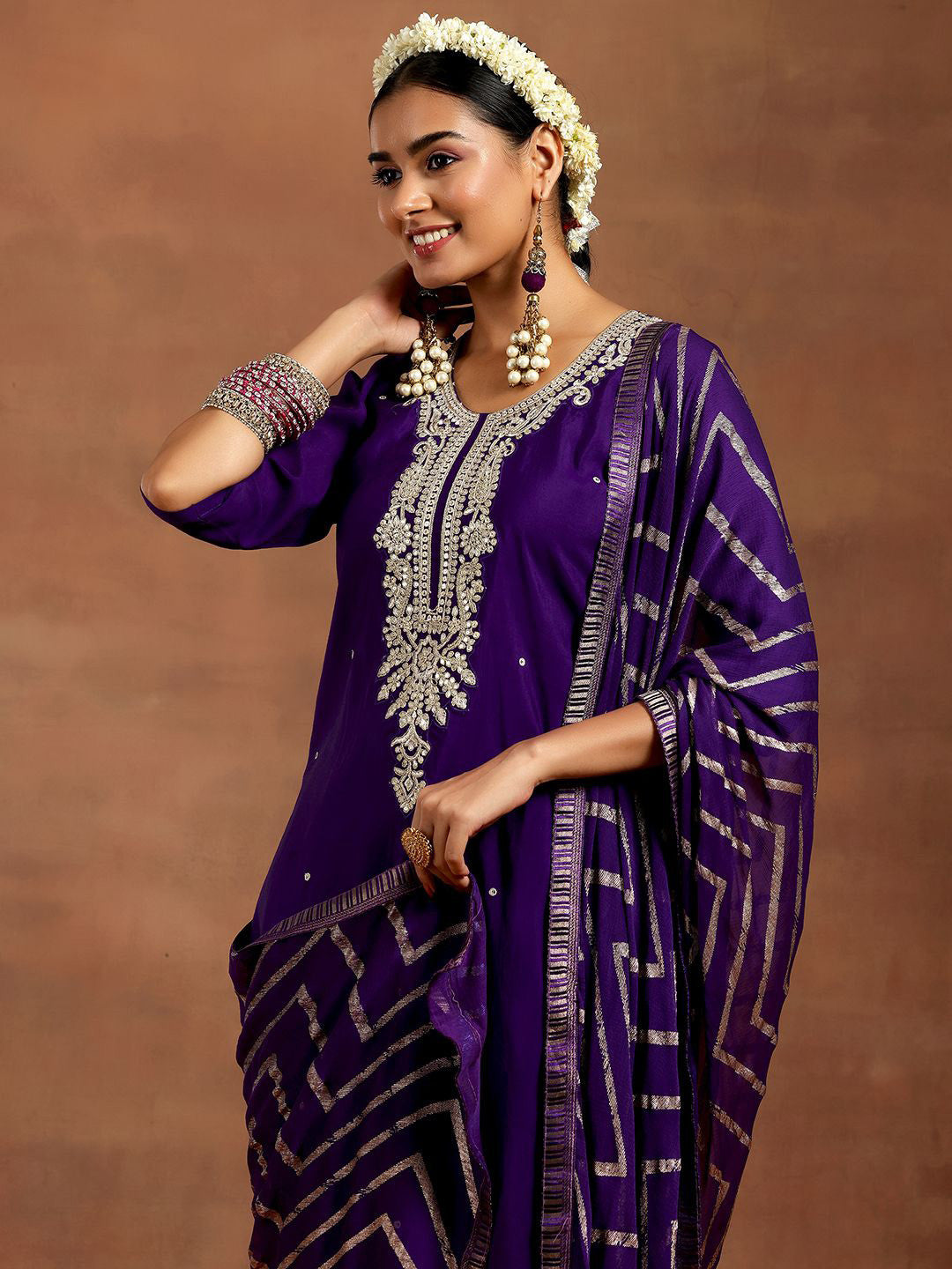 Women Paisley Embroidered Regular Kurta with Trousers & With Dupatta