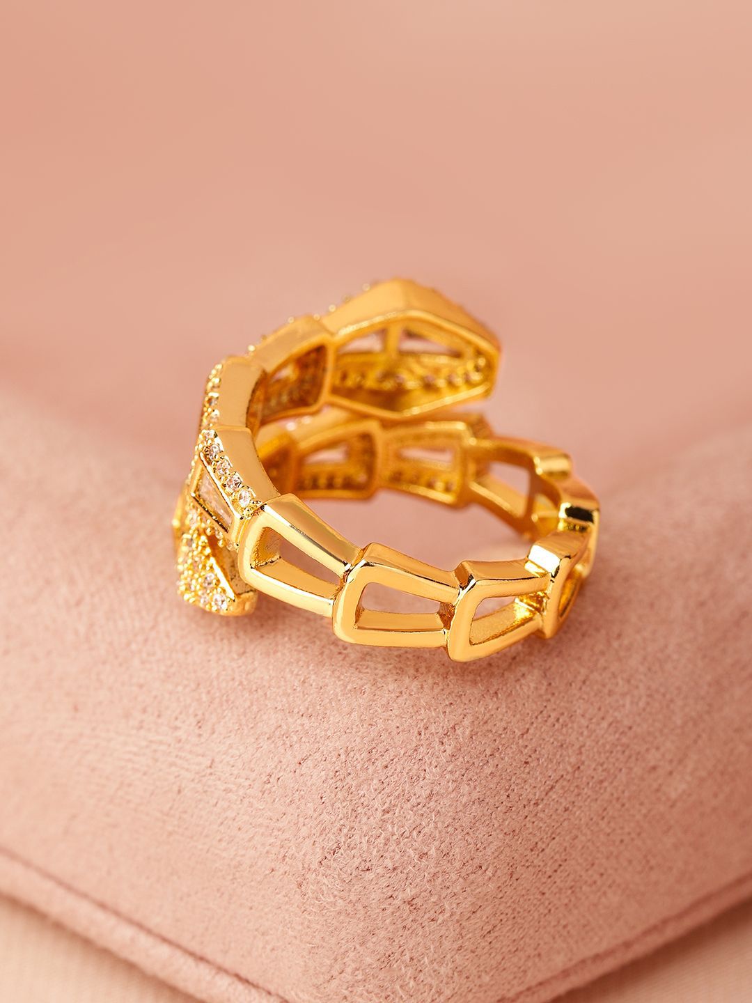 Dhiyona RJ Women's 18K Gold Plated Serpent Inspired Cubic Zirconia Studded Adjustable Ring