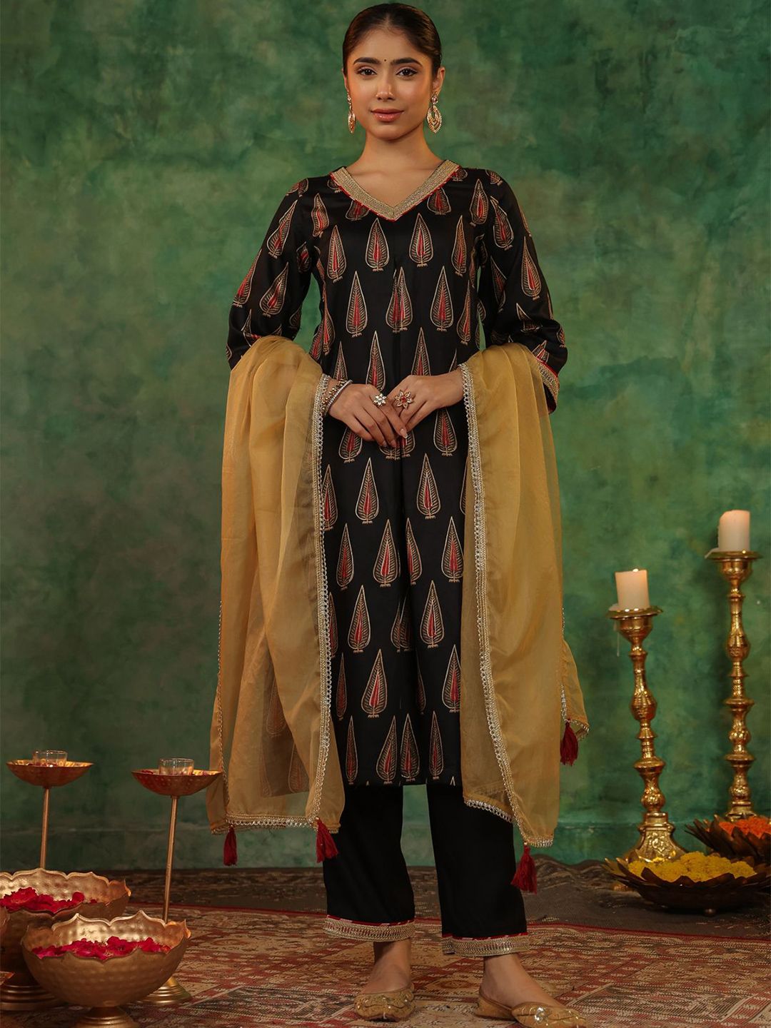 Dhiyona RR Women's Ethnic Motifs Printed Regular Kurta with Trousers & With Dupatta